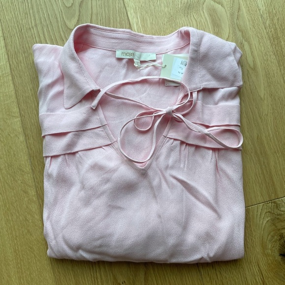 NWT MAJE PINK CREPE TIE NECK BLOUSE - 1 - Picture 5 of 15